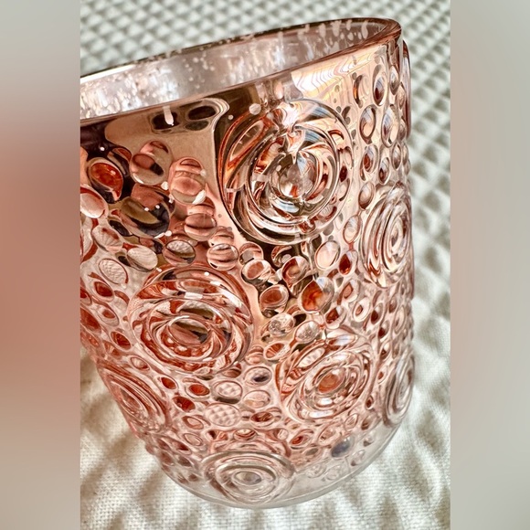 New Rose Gold Mercury Glass Circles & Spheres Pattern Votive Candle Holder 3.25” - Picture 4 of 5